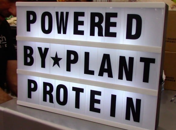 Expo west: the plant-based playbook part 1 2 Sign reading powered by plant protein